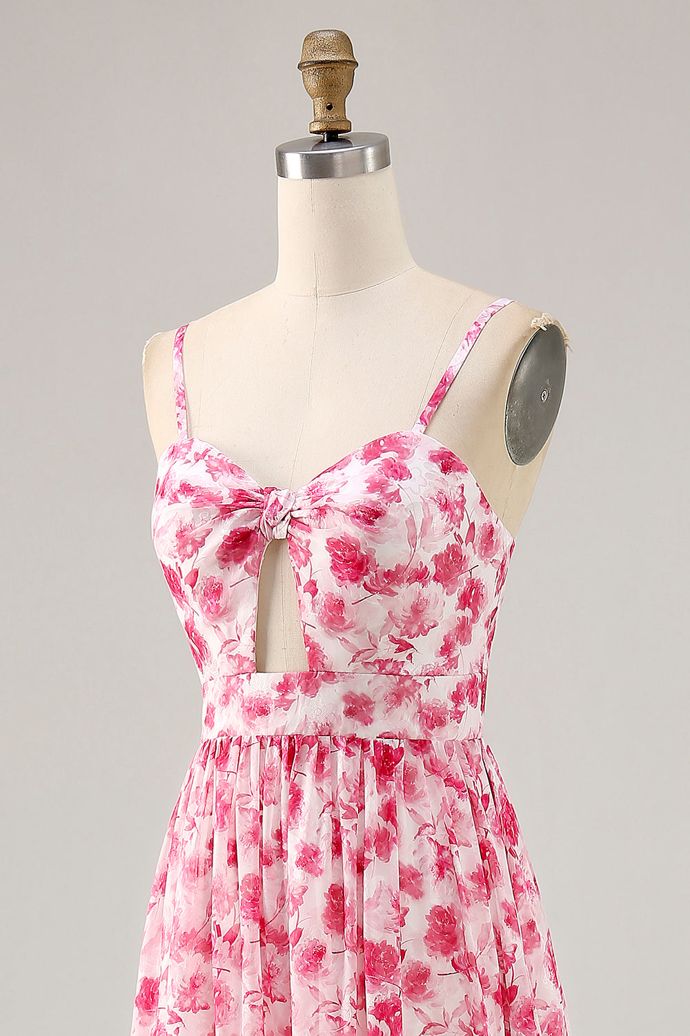 Blaues Bedrucktes Blumen Spaghettiträger Kleid für Hochzeitsgäste