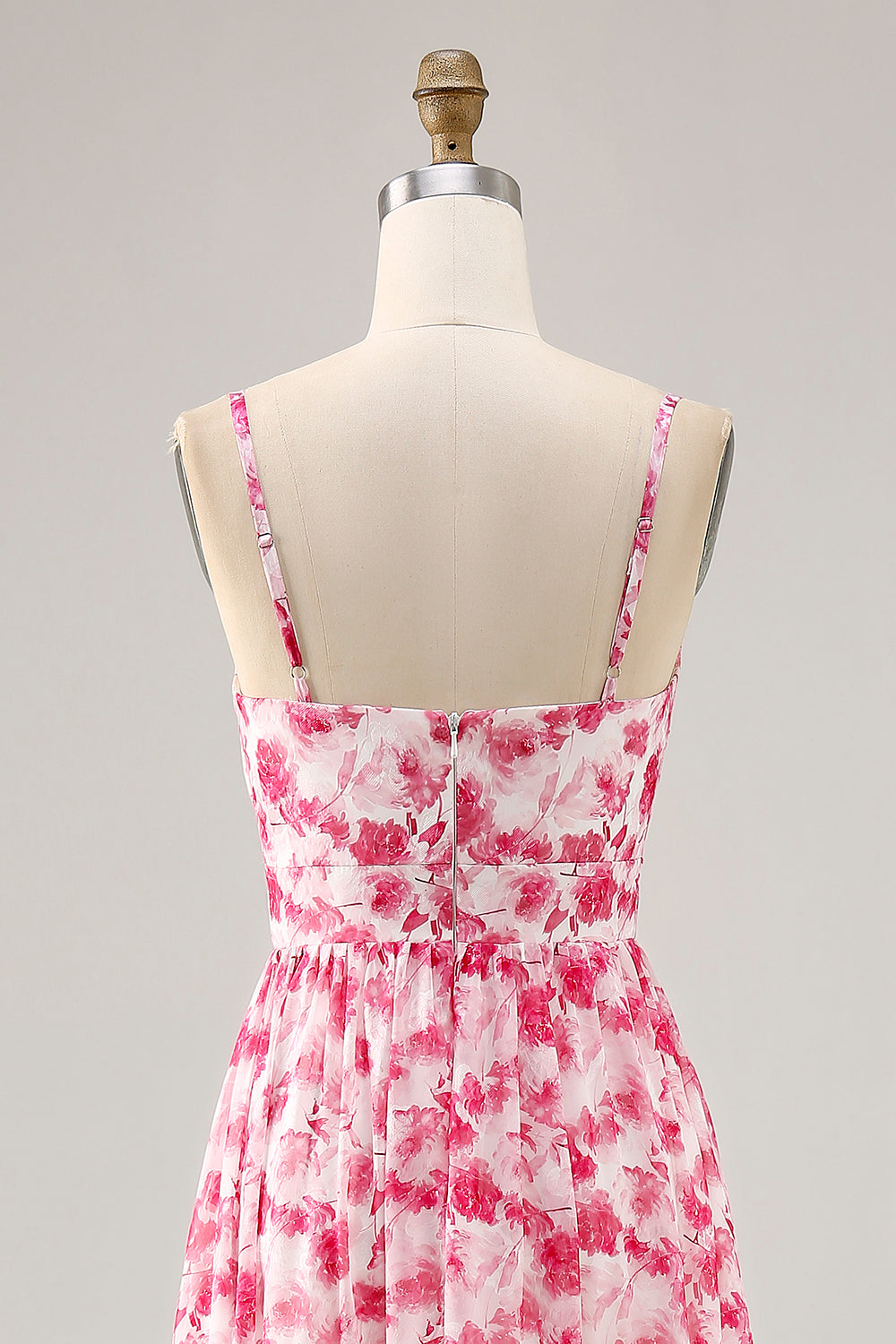 Blaues Bedrucktes Blumen Spaghettiträger Kleid für Hochzeitsgäste