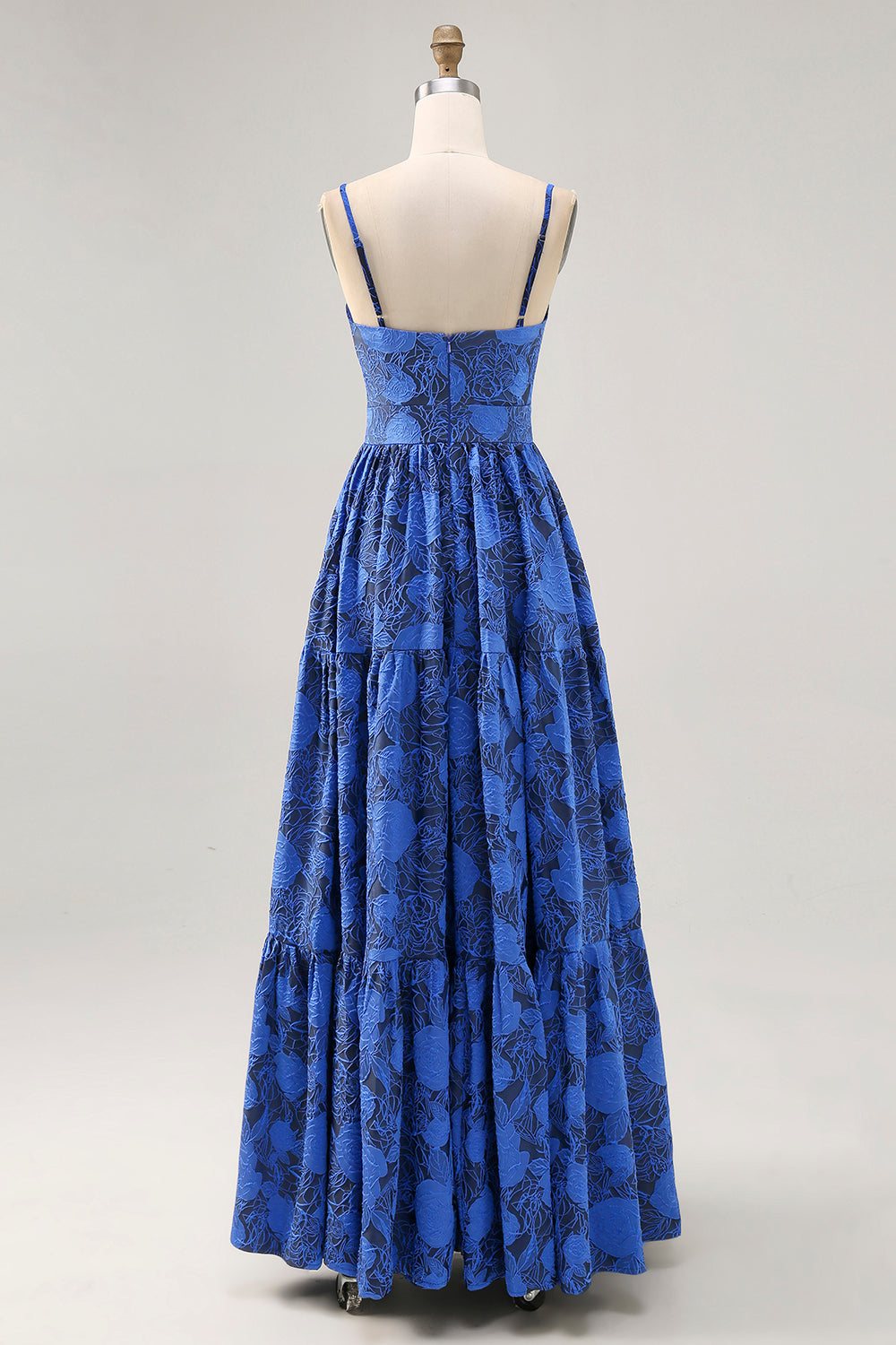 Blumen A Linie Blaues Spaghettiträger Hochzeitsgastkleid