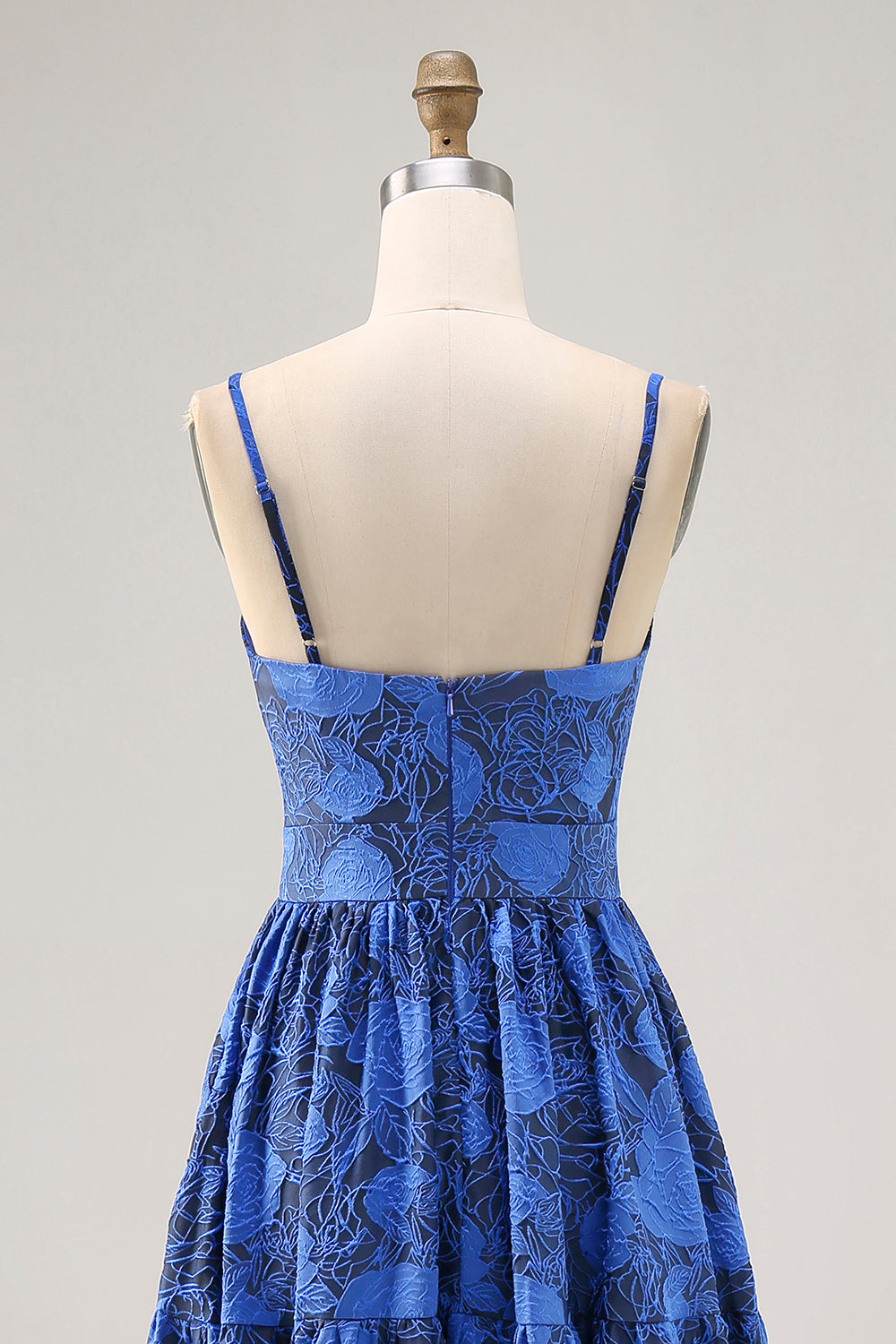 Blumen A Linie Blaues Spaghettiträger Hochzeitsgastkleid
