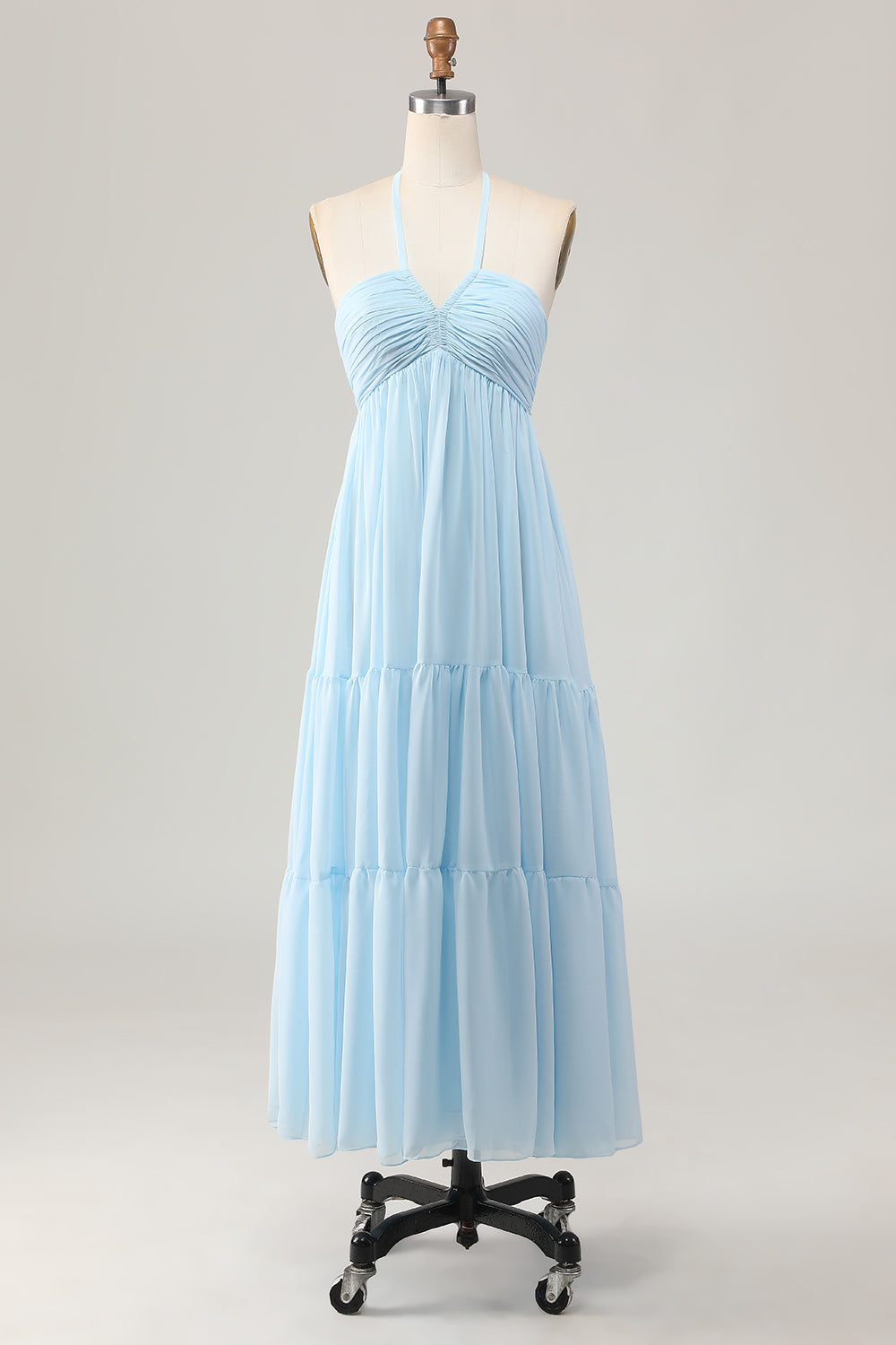 Himmelblaues Neckholder A-Linie Kleid für Hochzeitsgäste