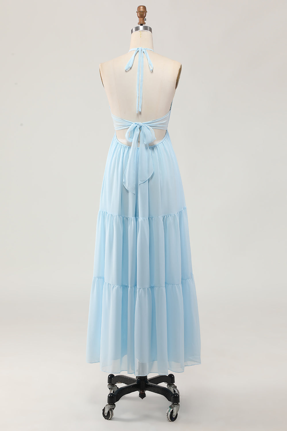 Himmelblaues Neckholder A-Linie Kleid für Hochzeitsgäste