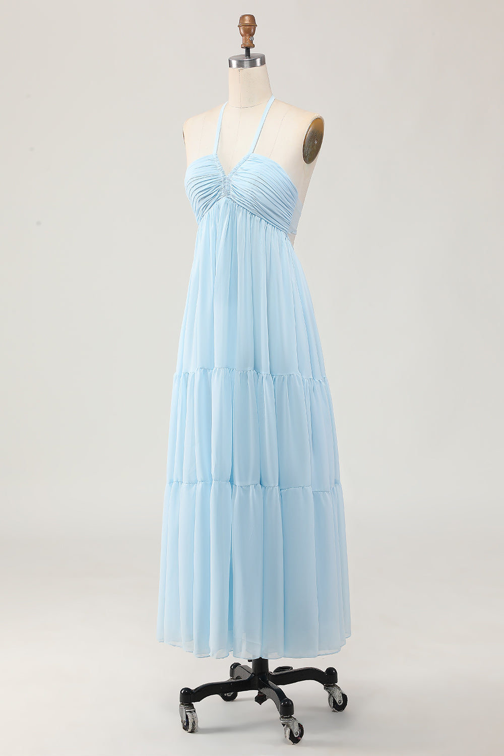 Himmelblaues Neckholder A-Linie Kleid für Hochzeitsgäste