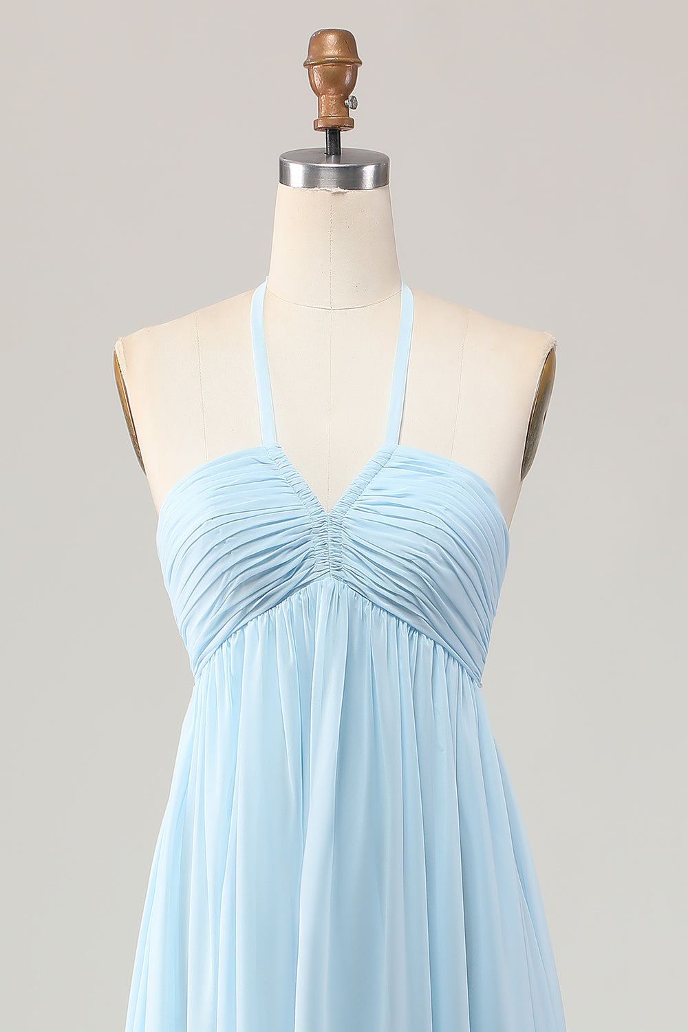 Himmelblaues Neckholder A-Linie Kleid für Hochzeitsgäste