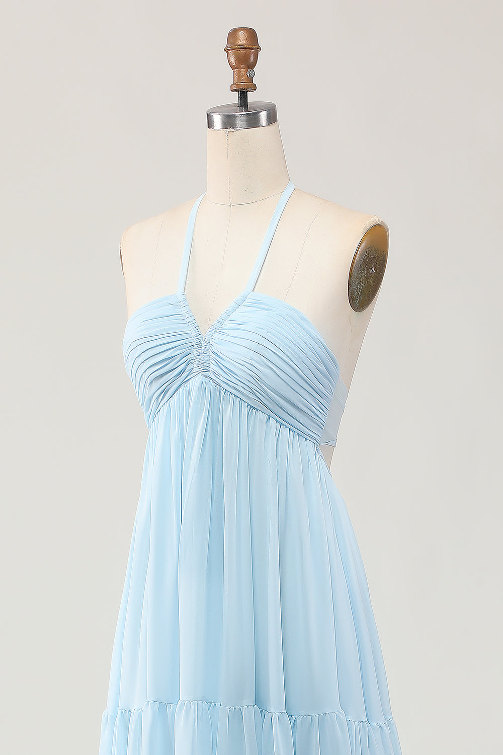 Himmelblaues Neckholder A-Linie Kleid für Hochzeitsgäste