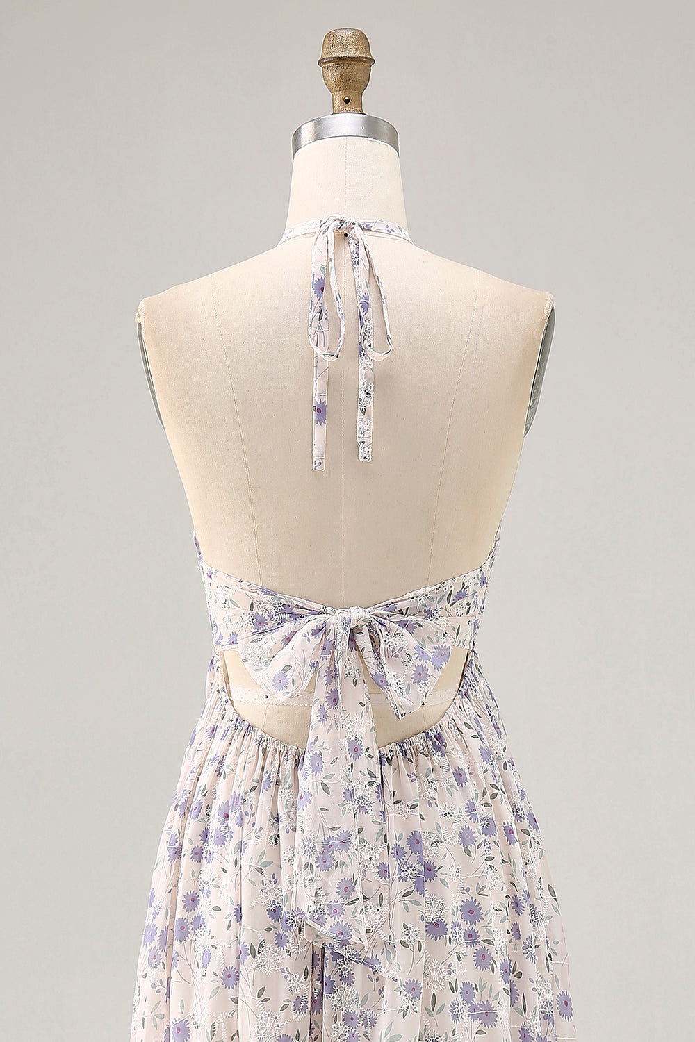 Blumen Gerafftes A Linie Blaues Neckholder Langes Hochzeitsgastkleid