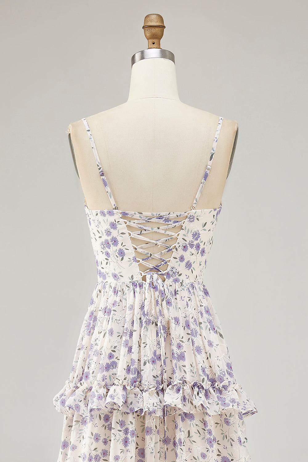 Lila Blume Bedrucktes A-Linie Ausgeschnitten Hochzeitsgastkleid mit Schlitz