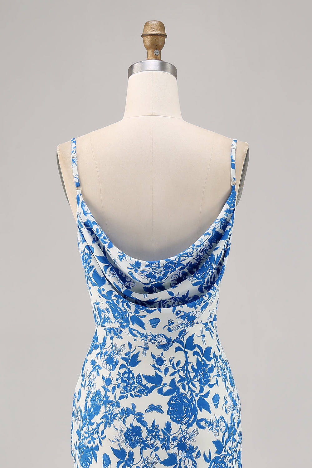 Blaue Blume Wasserfall Ausschnitt Meerjungfrau Langes Hochzeitsgastkleid