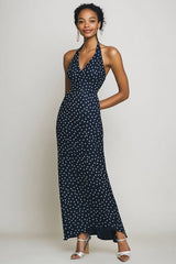 Neckholder Marine Etui Langes weißes Polka Dots Kleid
