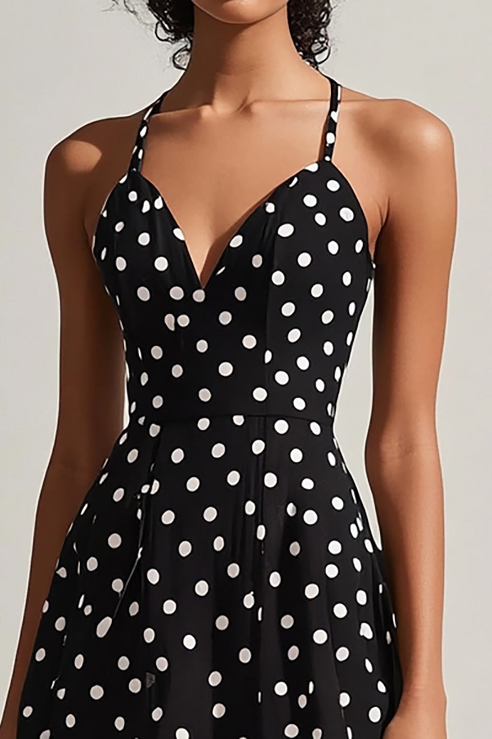 Schwarz Weiß Spaghettiträger A-Linie Polka Dots Kleid