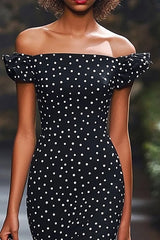 Mermaid Schulterfreies Schwarz-weißes Polka Dot Kleid