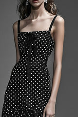 A-Linie Chiffon Schwarz weißes Kleid mit Rüschen und Polka Dots