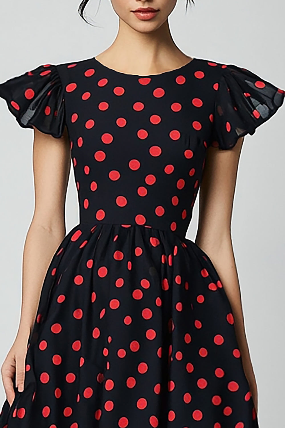 A Linie Kleid mit Rüschenärmeln und roten Polka Dots