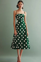 A Linie Spaghettiträger Grün Weiß Polka Dots Kleid