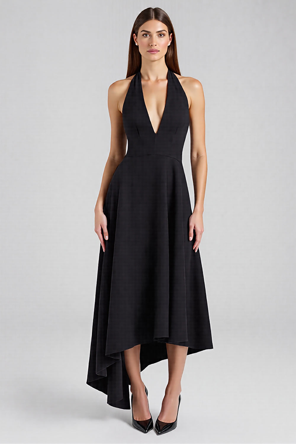 A Linie Neckholder Ärmelloses Langes Schwarzes Krawattenkleid