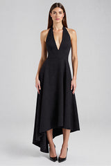 A Linie Neckholder Ärmelloses Langes Schwarzes Krawattenkleid