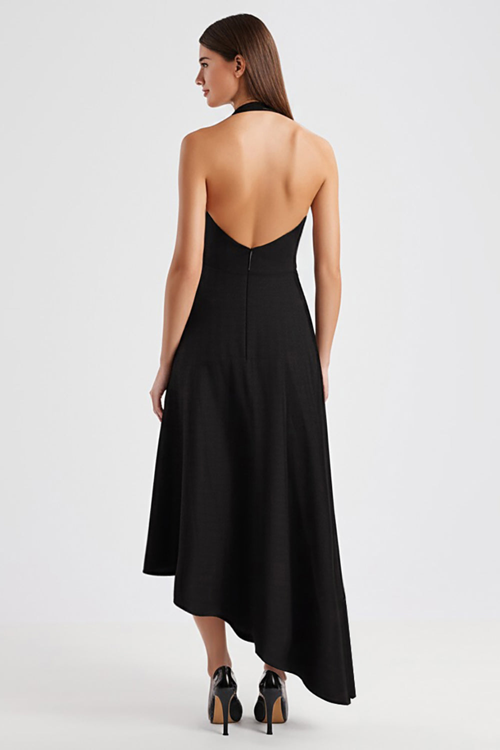 A Linie Neckholder Ärmelloses Langes Schwarzes Krawattenkleid