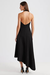 A Linie Neckholder Ärmelloses Langes Schwarzes Krawattenkleid