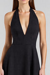 A Linie Neckholder Ärmelloses Langes Schwarzes Krawattenkleid