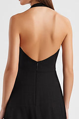 A Linie Neckholder Ärmelloses Langes Schwarzes Krawattenkleid