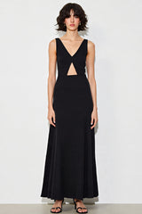 Schwarzes Ballkleid aus Chiffon mit V-Ausschnitt