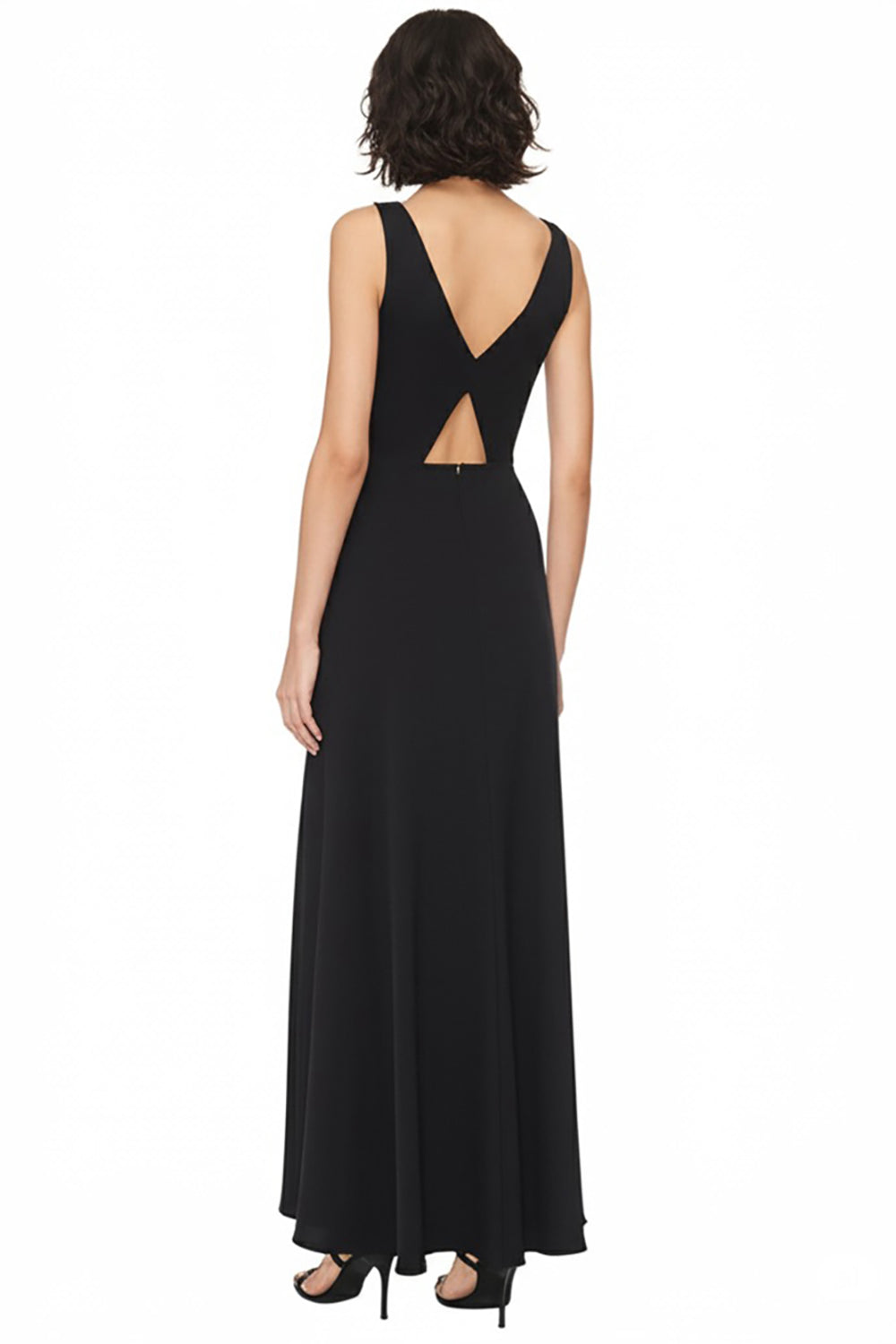 Schwarzes Ballkleid aus Chiffon mit V-Ausschnitt