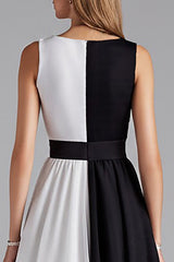 Schwarzes A-Linie Midi Ballkleid aus Chiffon mit U-Boot-Ausschnitt