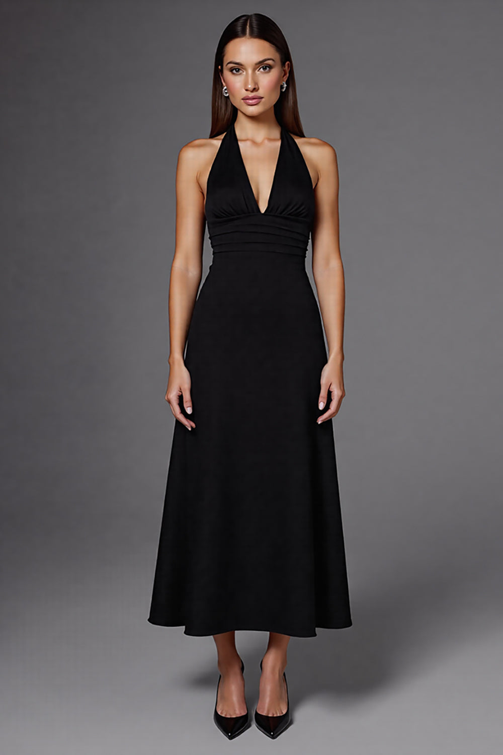 A Linie Neckholder Ärmelloses Schwarzes Langes Ballkleid
