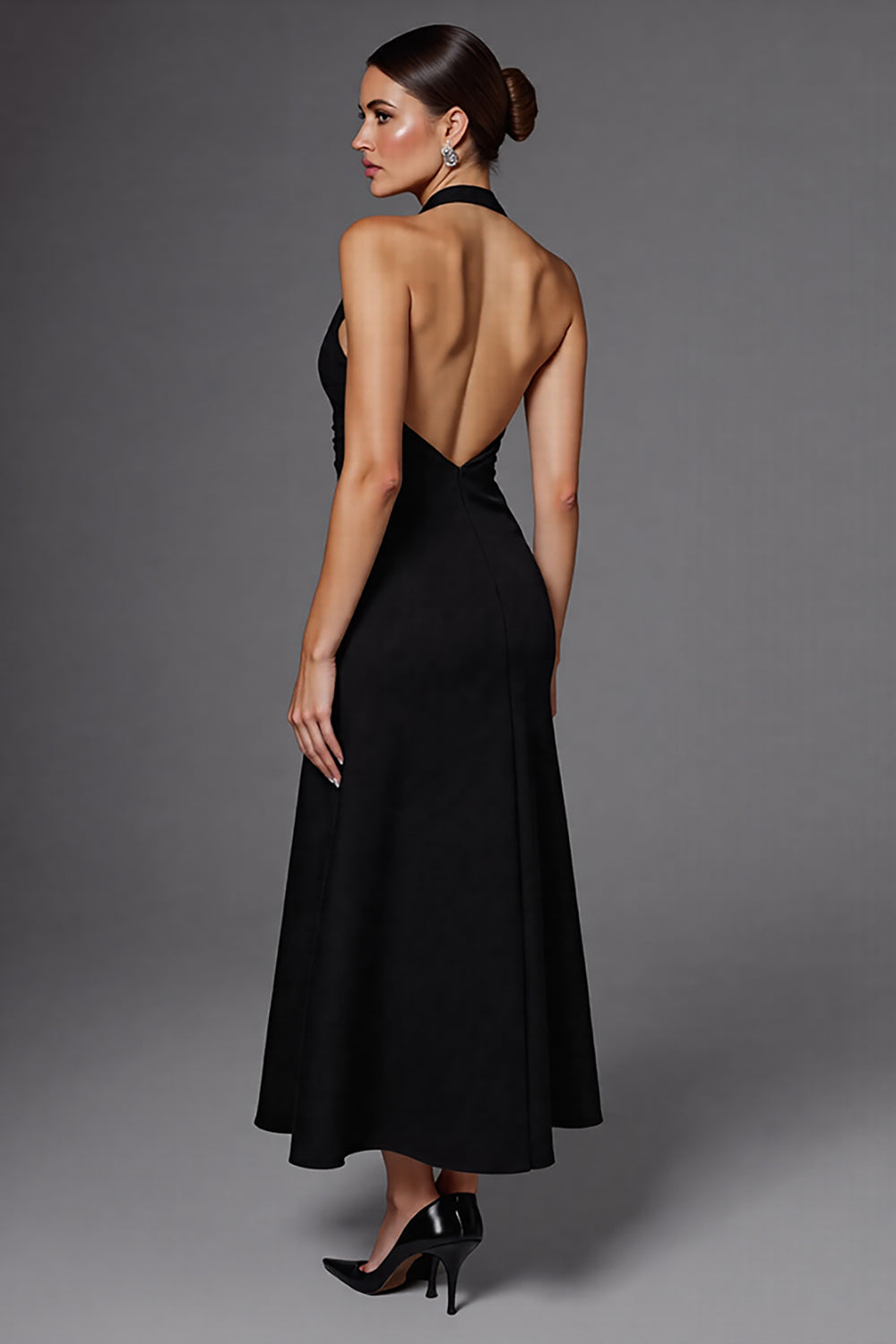 A Linie Neckholder Ärmelloses Schwarzes Langes Ballkleid