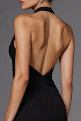 A Linie Neckholder Ärmelloses Schwarzes Langes Ballkleid