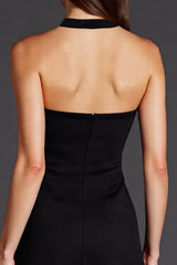 A Linie Neckholder Schwarzes Midi Abendkleid mit Schlitz