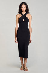 Etui Neckholder Cut Out Schwarzes Langes Ballkleid