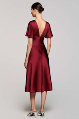 A Linie Kurzärmeliges Graues Midi Ballkleid mit Rüschen