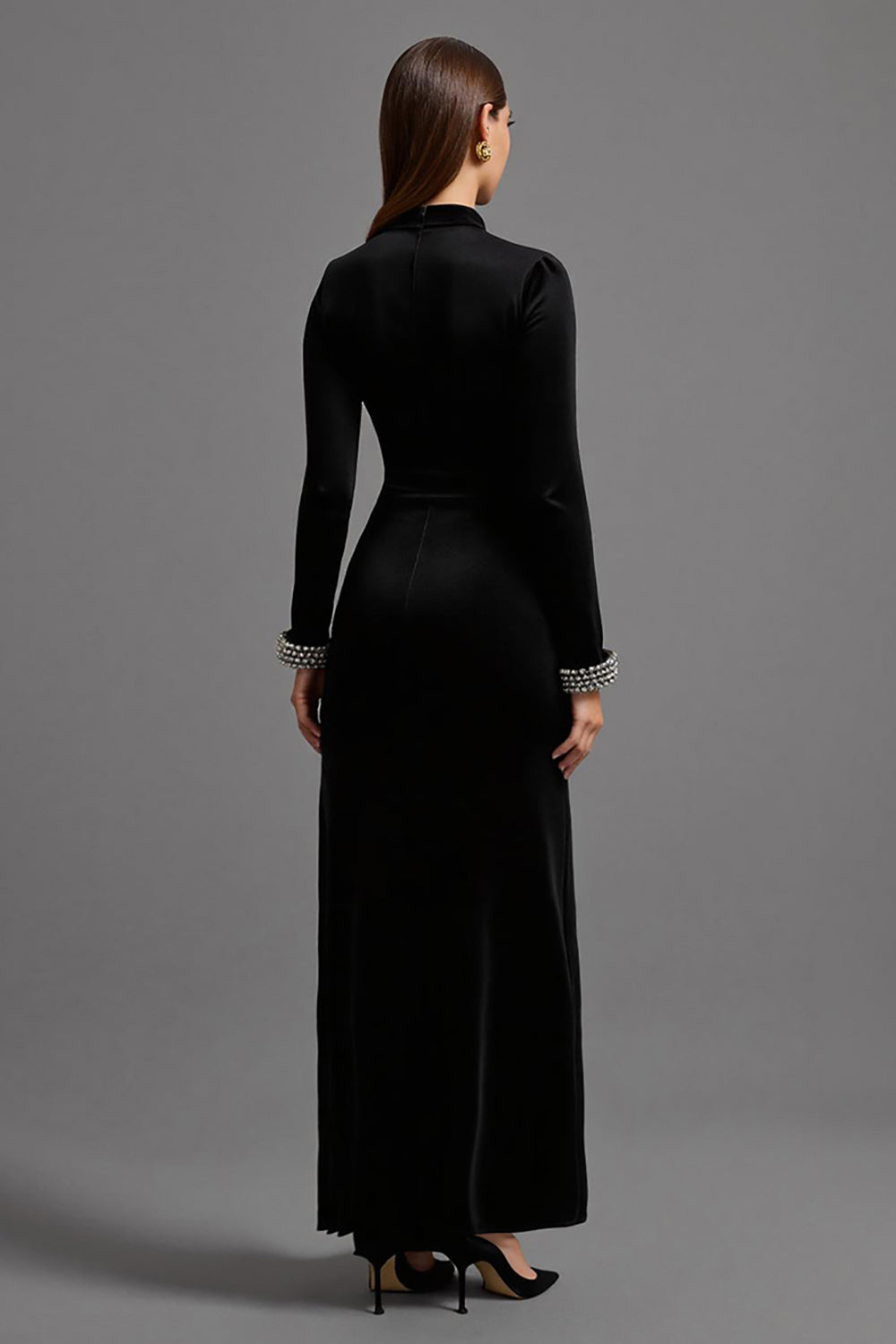 Schwarzes Hoch Niedrig Ballkleid aus Samt