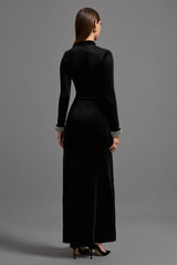 Schwarzes Hoch Niedrig Ballkleid aus Samt
