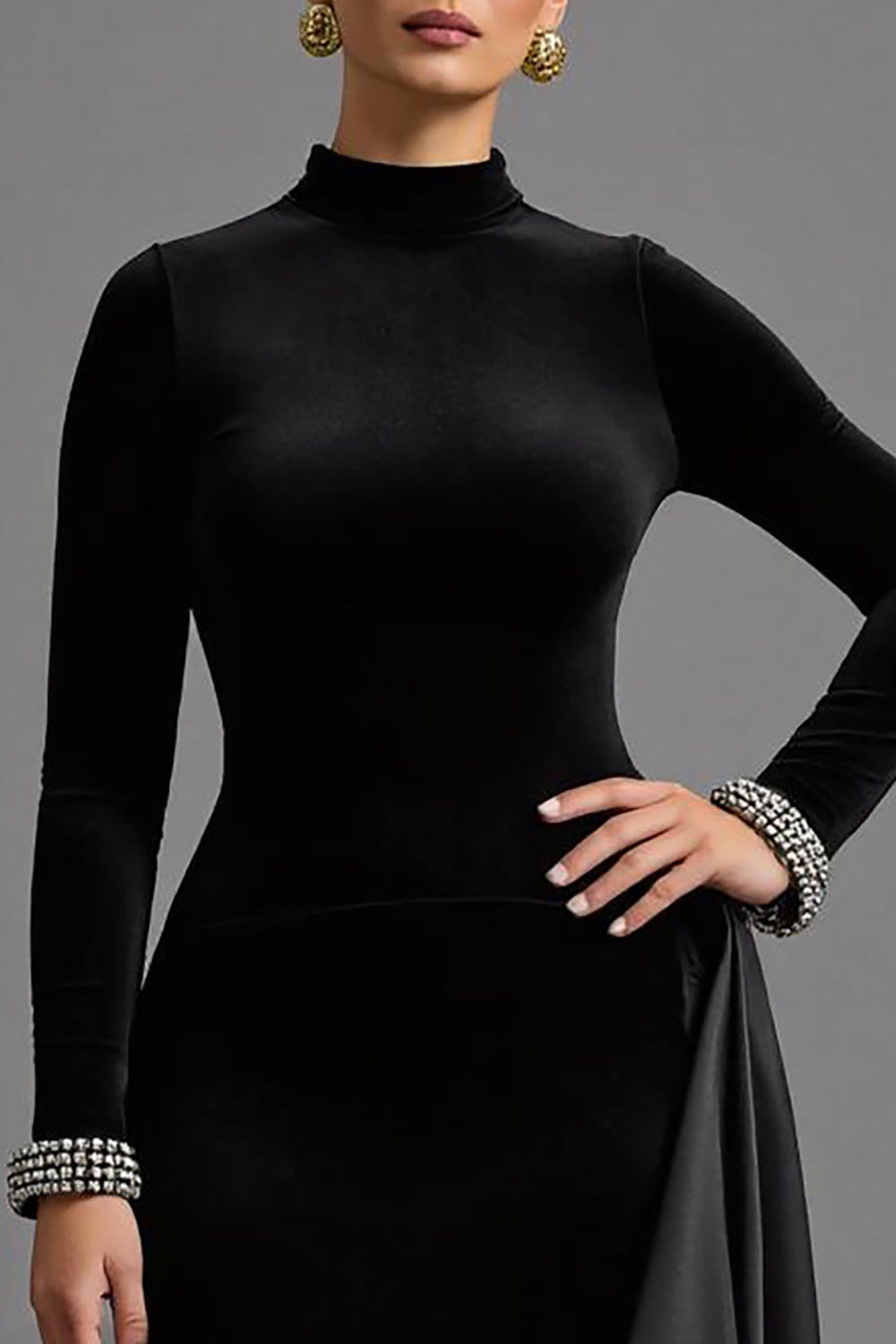 Schwarzes Hoch Niedrig Ballkleid aus Samt