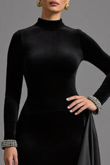 Schwarzes Hoch Niedrig Ballkleid aus Samt