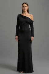 Eine Schulter Schwarzes Ballkleid mit langen Ärmeln