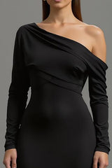 Eine Schulter Schwarzes Ballkleid mit langen Ärmeln