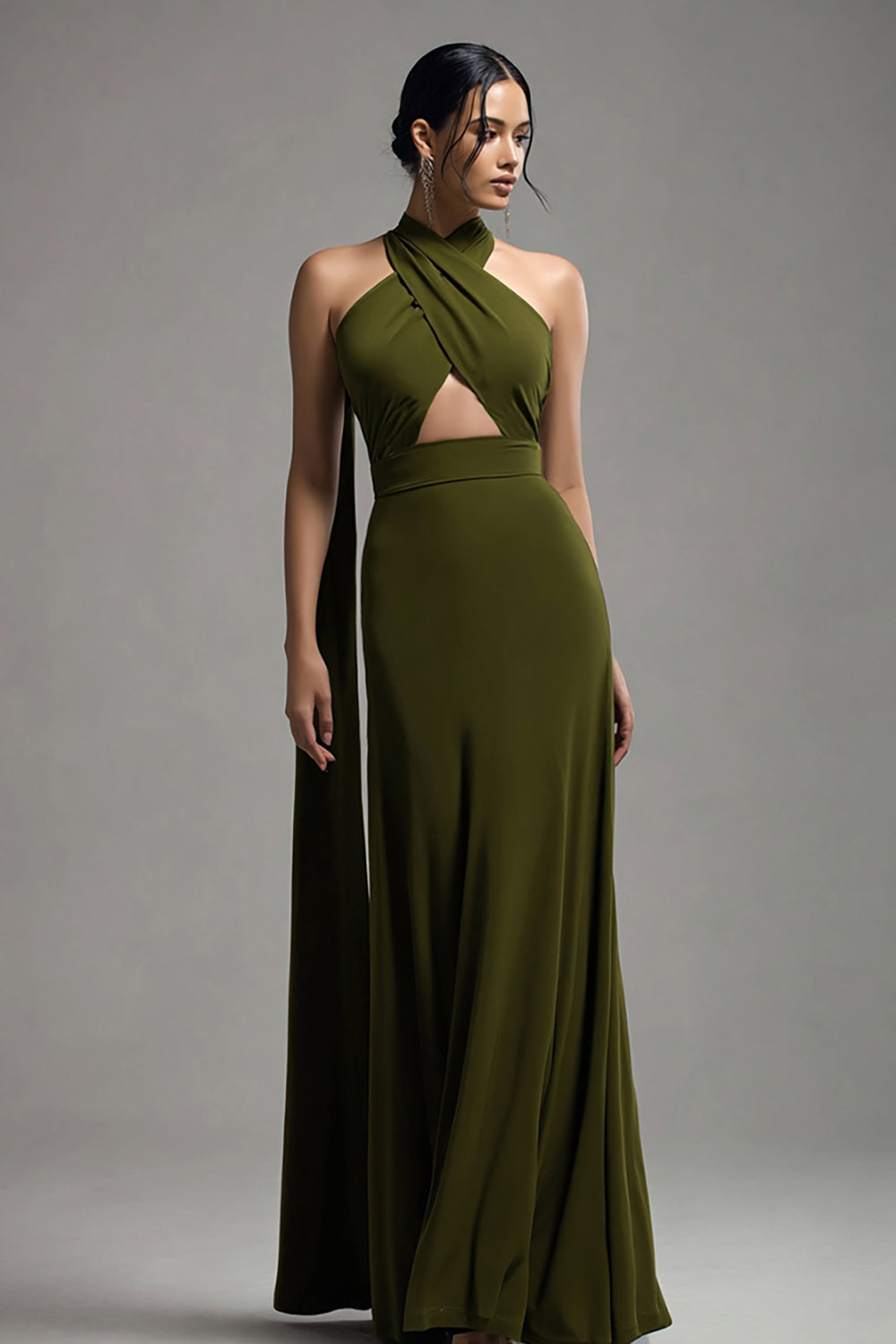 Neckholder Olive Chiffon A Linie Plissee Ballkleid