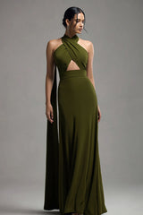 Neckholder Olive Chiffon A Linie Plissee Ballkleid