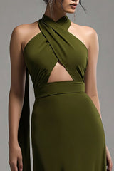 Neckholder Olive Chiffon A Linie Plissee Ballkleid