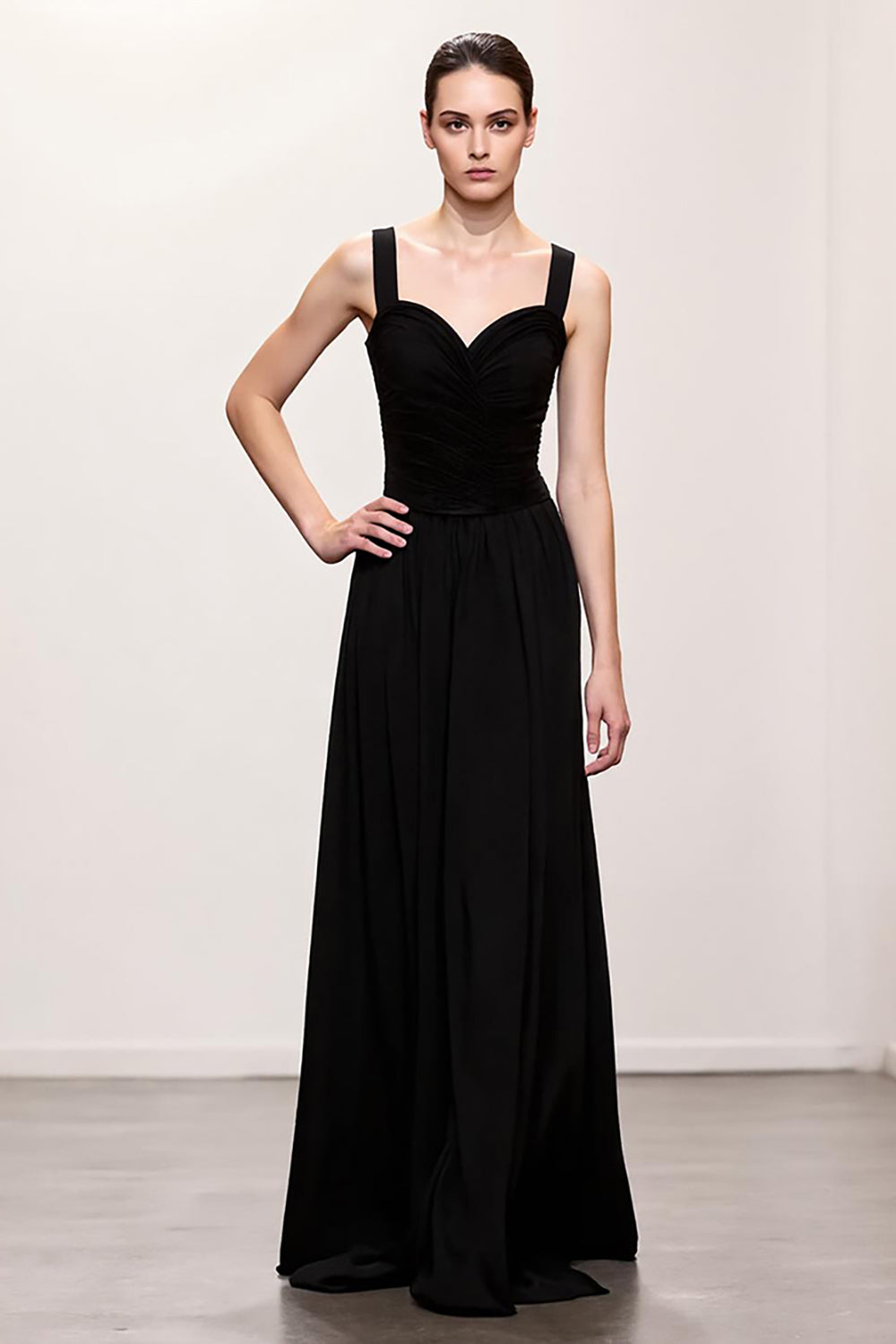 Schwarzes Langes Etui Gerafftes Abendkleid mit Trägern