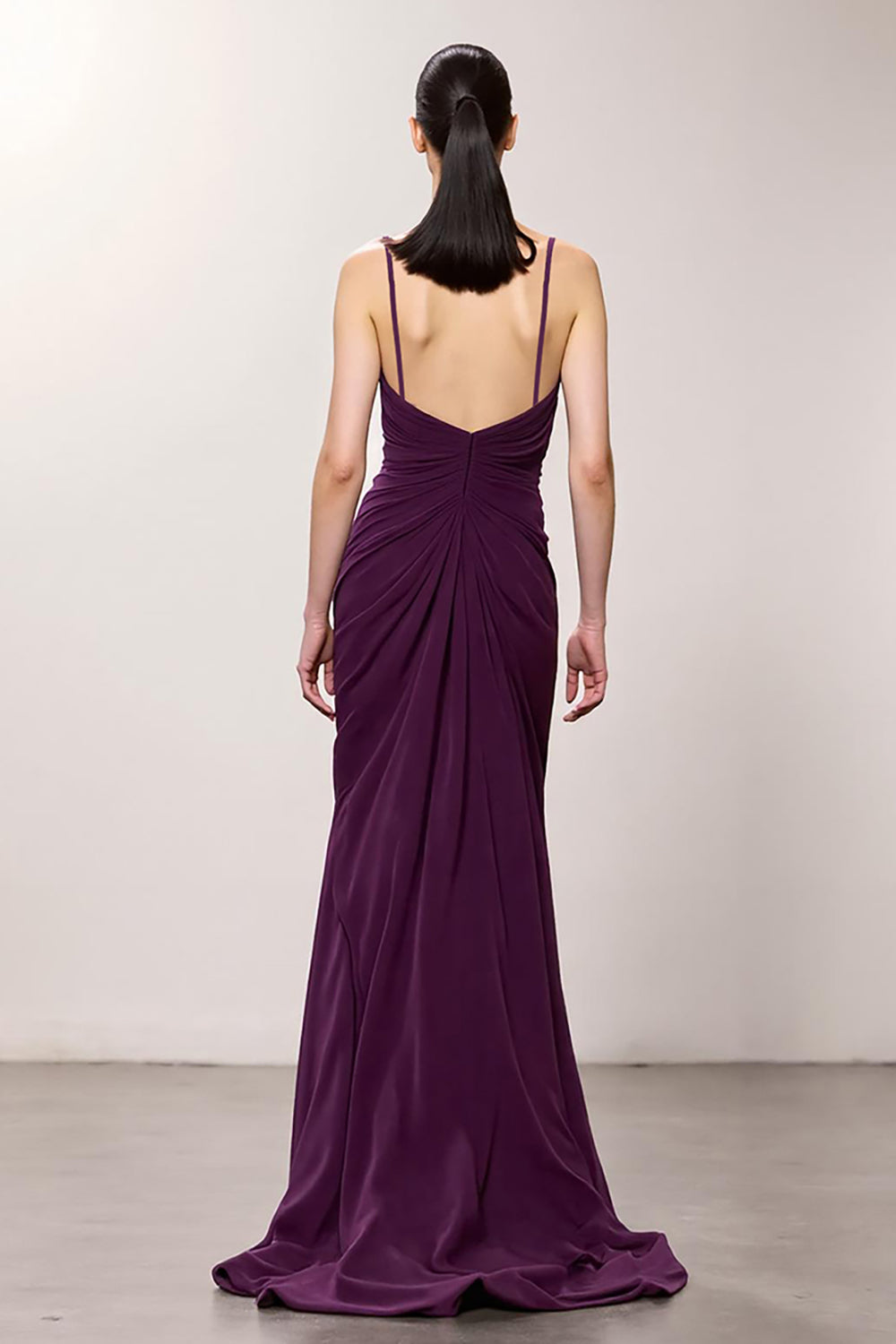 Lila Langes V-Ausschnitt Abendkleid mit Rüschen und Schlitz