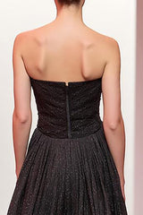 Schwarzes Glitzerndes Trägerloses Langes Abendkleid in A-Linie