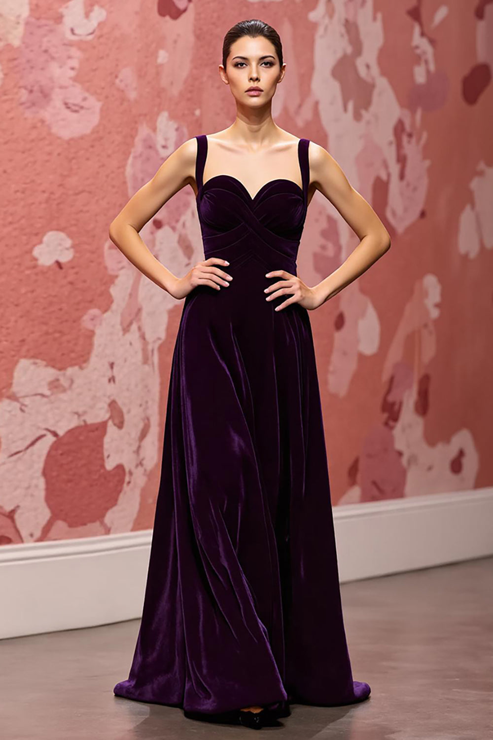 Samt Einfaches Dunkelviolett A Linie Langes Festtags-Partykleid