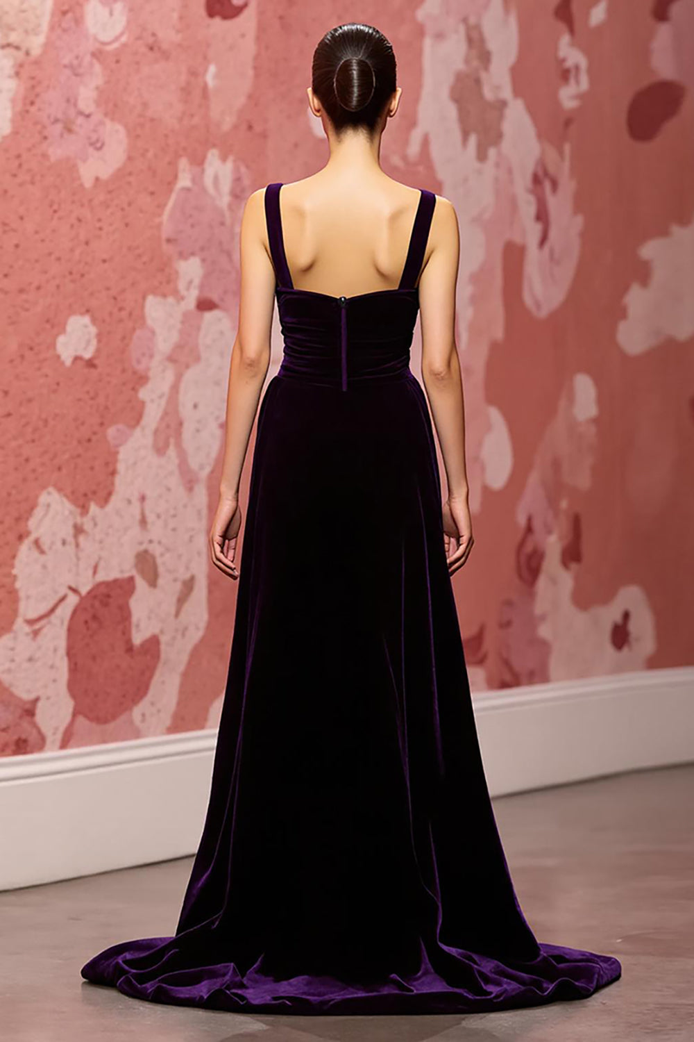 Samt Einfaches Dunkelviolett A Linie Langes Festtags-Partykleid
