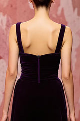 Samt Einfaches Dunkelviolett A Linie Langes Festtags-Partykleid