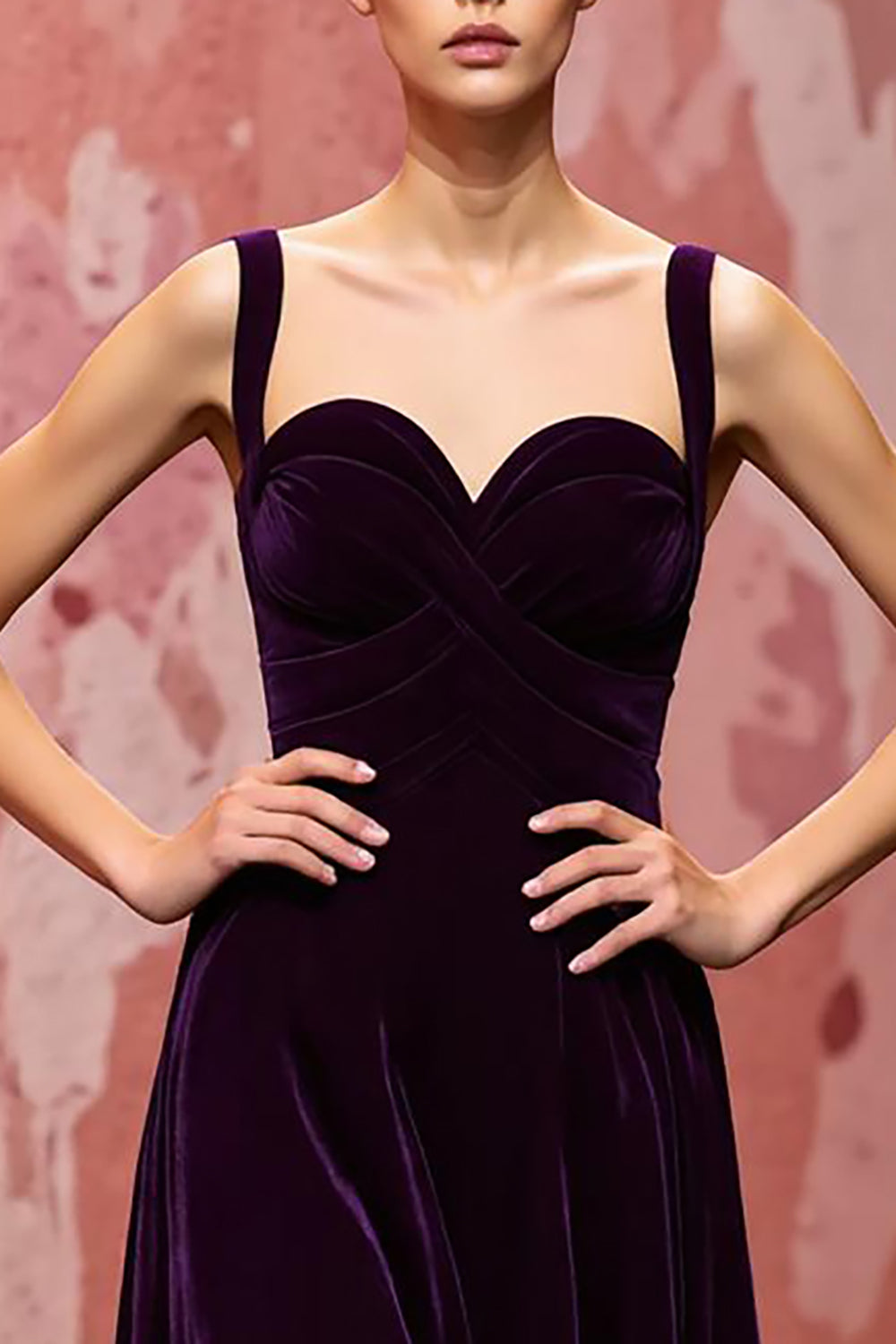 Samt Einfaches Dunkelviolett A Linie Langes Festtags-Partykleid