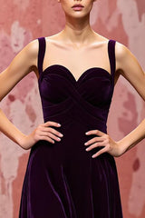 Samt Einfaches Dunkelviolett A Linie Langes Festtags-Partykleid